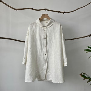 Linen Swing Shirt/peter Pan Collar Linen Blouse/quarter Sleeve Linen ...