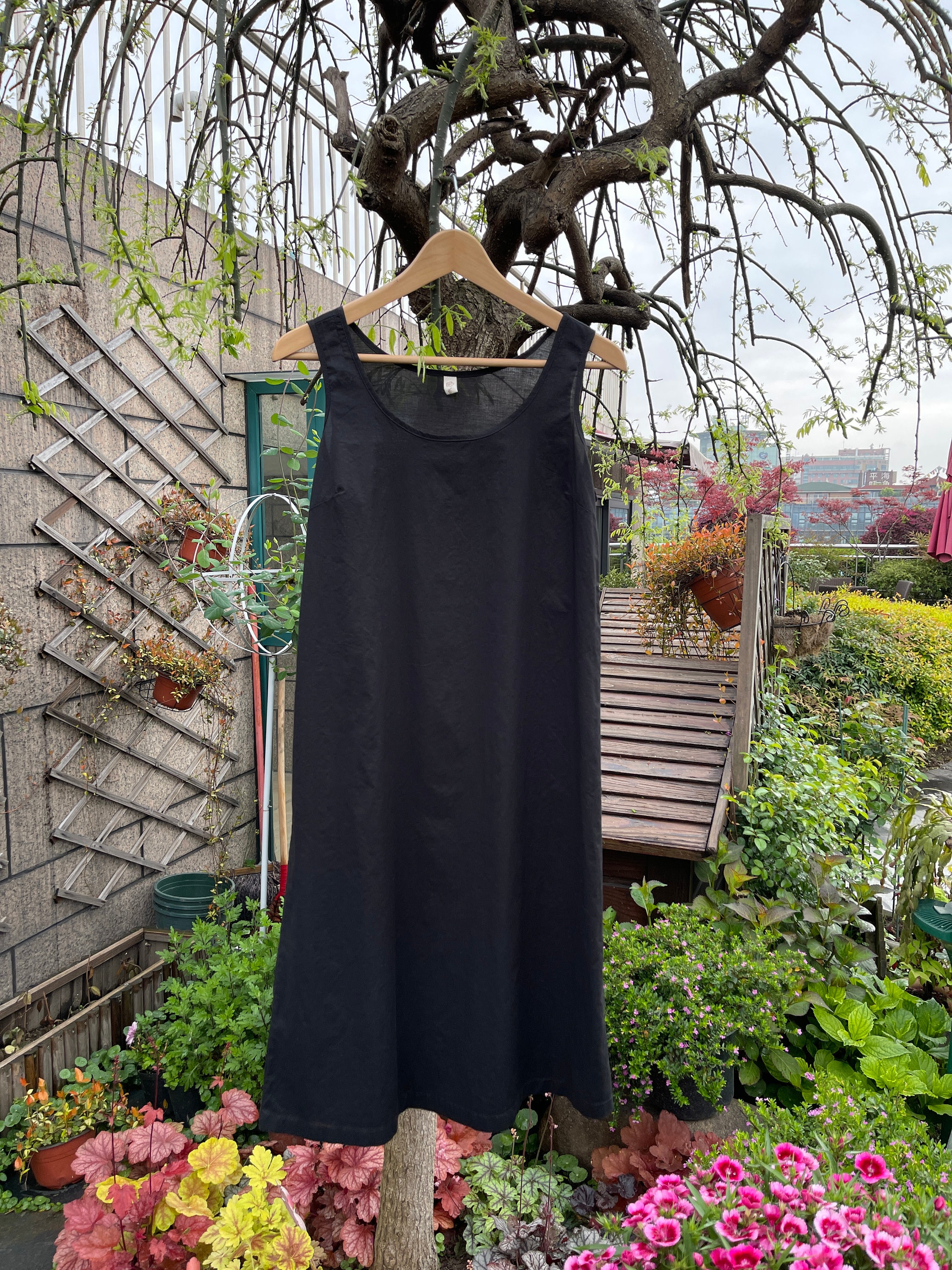 Minimalist Open Back Lace Trim High Split Slip Maxi Dress - Black