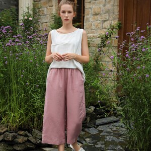 Cropped Linen Pants Women XS to XXL, Linen Lounge Pants women, Relaxed Fit Linen Pants, Pull on linen pants, Elastic waist linen pants XXL image 2