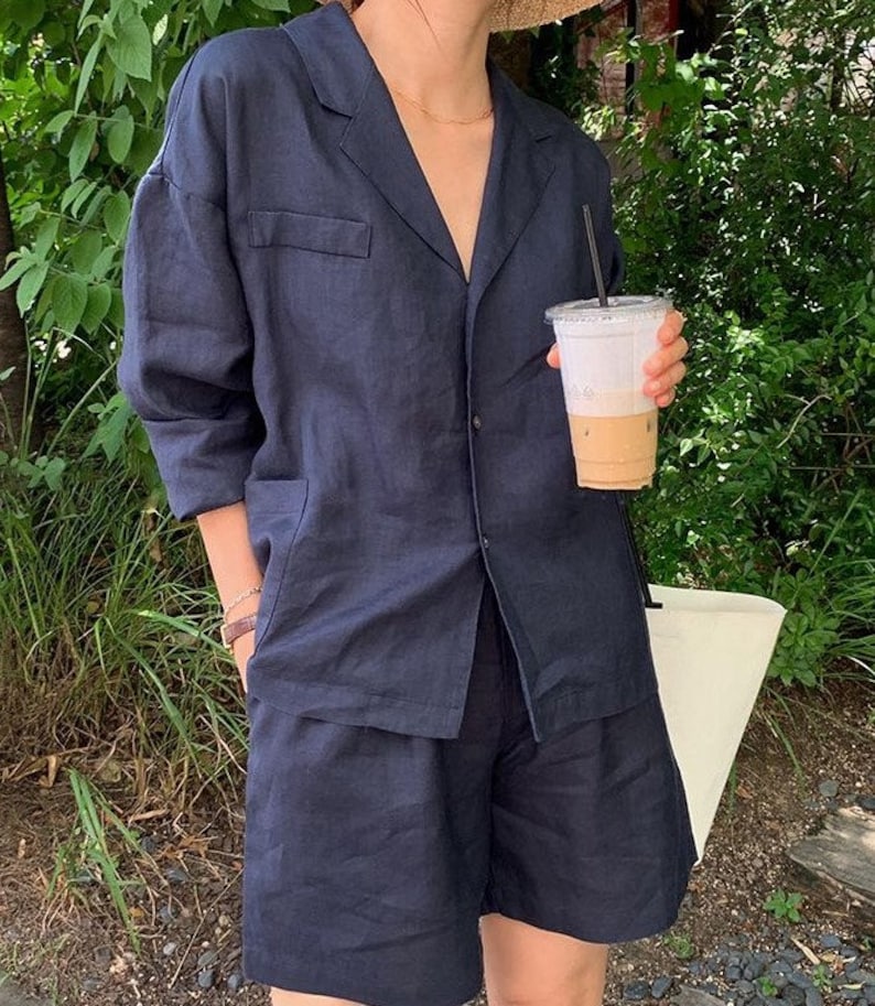 Linen Shirt and Shorts Set Linen Lounge Suit Women's Etsy