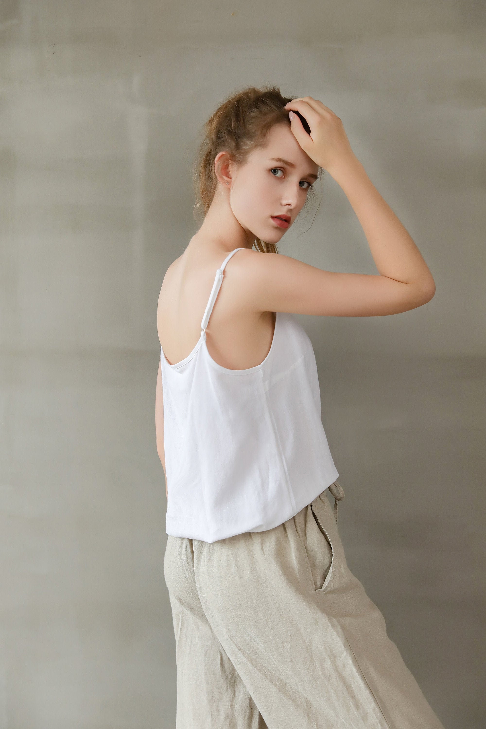 White camisole, white cami top, Linen camisole Top, Scoop neck linen …