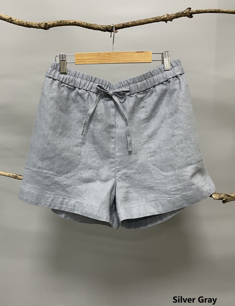 Pantalones cortos de lino, pantalones cortos activos de lino, pantalones cortos de lino de verano para mujeres, pantalones cortos para correr para mujeres, pantalones cortos de lino de ajuste relajado, pantalones cortos de corredor de lino, pantalones cortos imagen 2