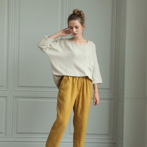 Tapered linen pants/ SOHO trousers/ linen pants with drawstring waist/Classic linen pants/Washed linen pants/Tapered pants/Slack linen pants image 2