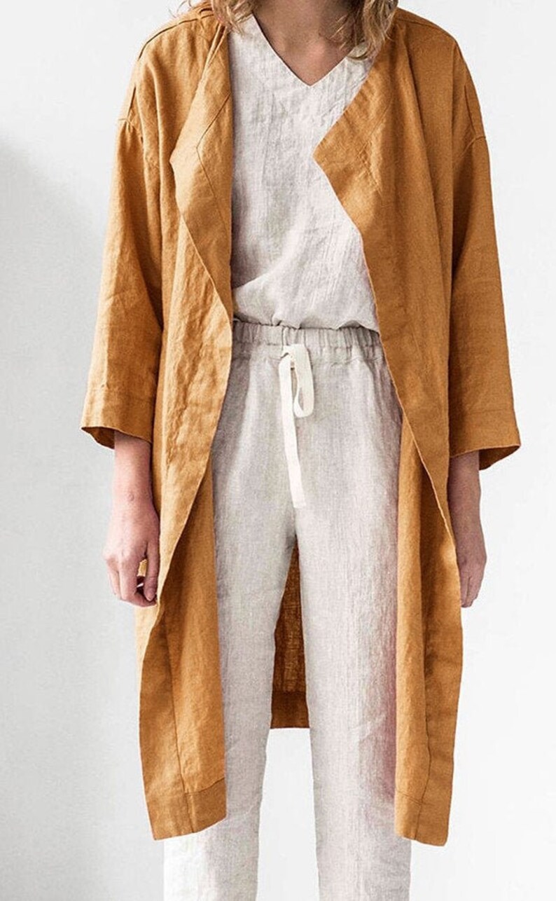 Loose Wrap Linen JacketCausal Jacket WomenLinen Midi DusterOpen Front JacketLinen midi cardiganoversized Linen jacket womenSpring Coat
