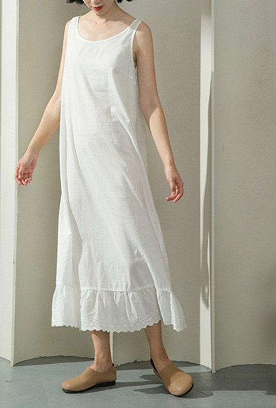 Full Slip, Maxi Length Underdress, Maxi Slip, Long Cotton Slip Dress, Maxi Slip  Dress, Slip Extender, Scalloped Eyelet White Cotton Slip 