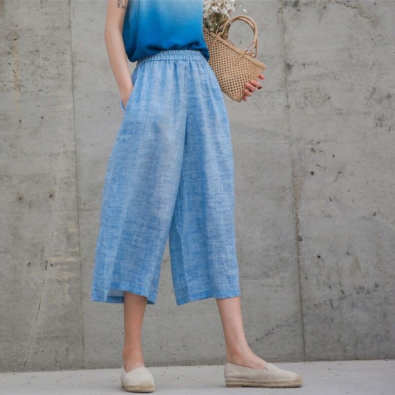 Cropped Linen Pants Women XS to XXL Linen Lounge Pants Women Etsy