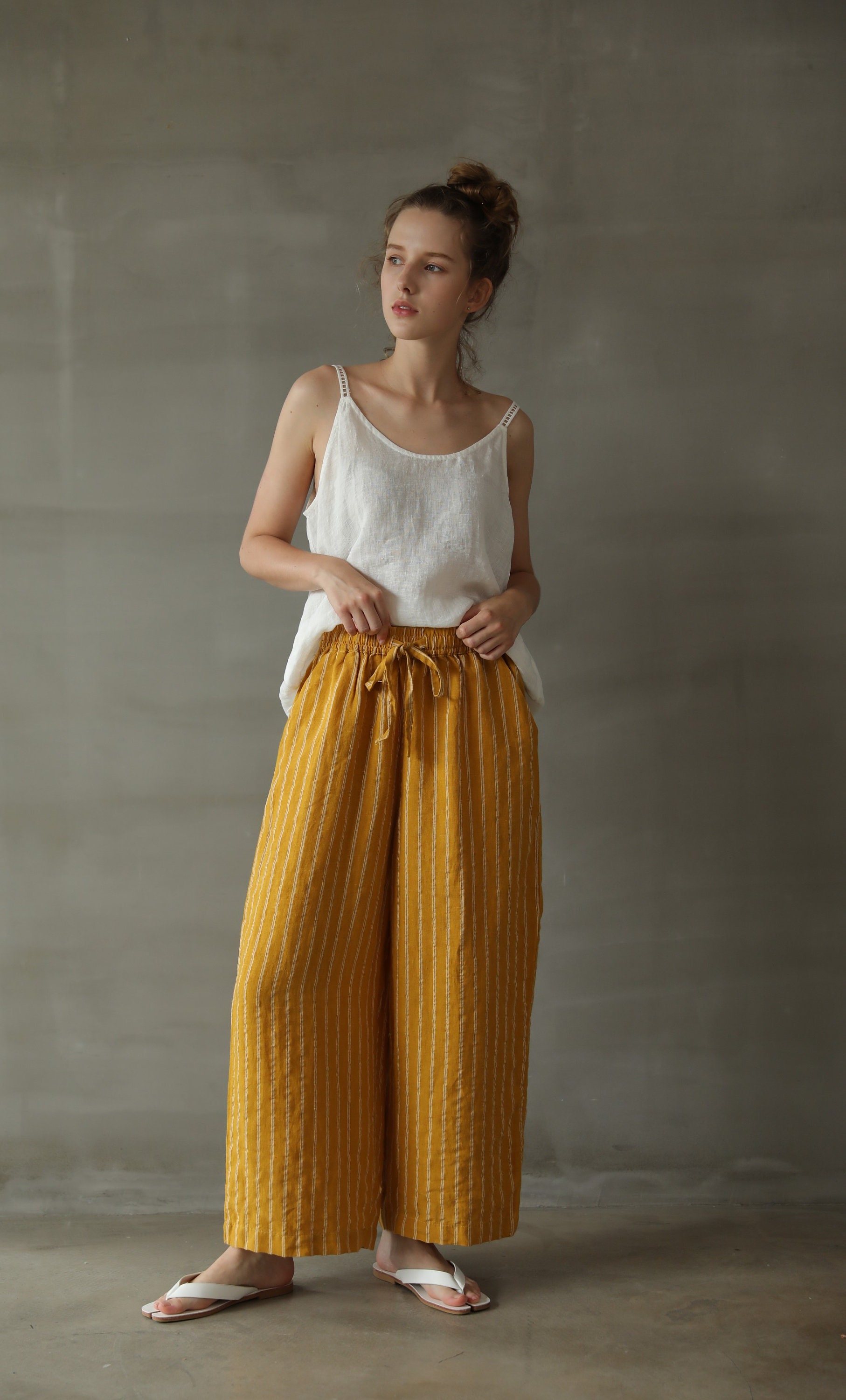 Causal Linen Pants Wide Leg Linen Pants Cropped Linen | Etsy