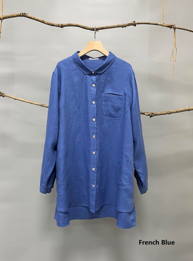 Long Sleeve Linen Shirt, Oversized Linen Shirt, Classic linen Shirt Women, button down linen shirt women, BF Linen Shirt, Denim linen shirt image 5