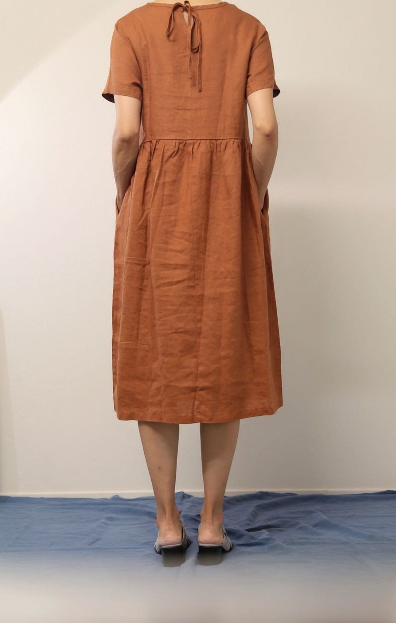 Casual Linen Dress Midi Linen Dress Midi Dress With Side - Etsy