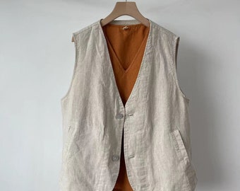 Women's Linen Vest/Linen Vest Women/Fall Vest Women/Heavy Linen Vest/Linen West Fall/Simle Linen Vest/Button Front Vest Women/Vintage Vest