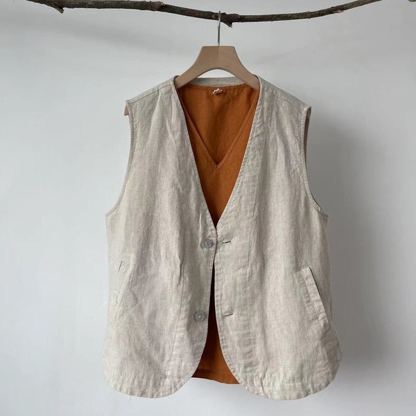 Women's Linen Vest/Linen Vest Women/Fall Vest Women/Heavy Linen Vest/Linen West Fall/Simle Linen Vest/Button Front Vest Women/Vintage Vest