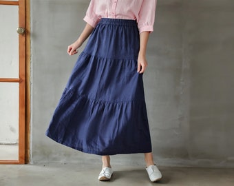 Classic Tiered Long Skirt, Tiered Swing Skirt, Long tiered skirt, Tiered Linen Skirt, Ruffled long Skirt, Linen Swing Skirt, boho skirt long