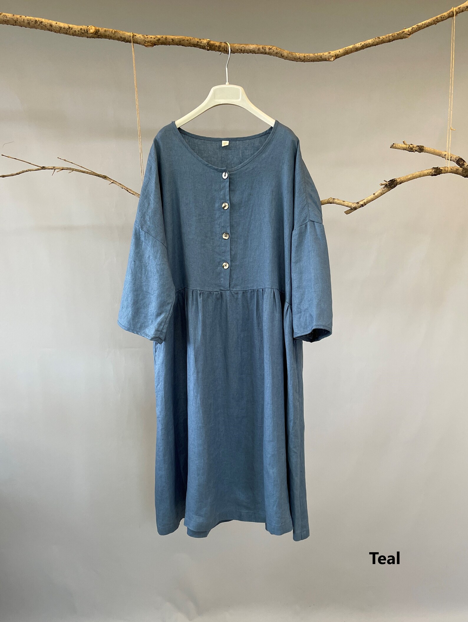 Midi Dress Linen/buttoned Midi Dress/linen Midi Dress/quarter - Etsy