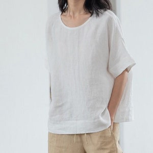 Bea | Women's Linen Collared Short Sleeve Top Relaxed Fit