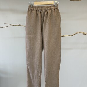 Pantalones de lino ajustados/ Pantalones SOHO/ Pantalones de lino con cintura ajustable con cordón/ Pantalones de lino clásicos/ Pantalones de lino lavados/ Pantalones ajustados/ Pantalones de lino holgados imagen 6