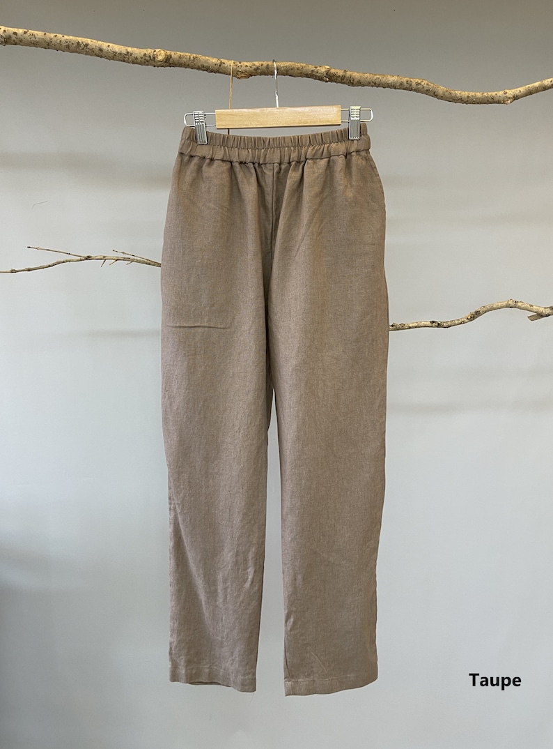 Pantalones de lino ajustados/ Pantalones SOHO/ Pantalones de lino con cintura ajustable con cordón/ Pantalones de lino clásicos/ Pantalones de lino lavados/ Pantalones ajustados/ Pantalones de lino holgados imagen 6