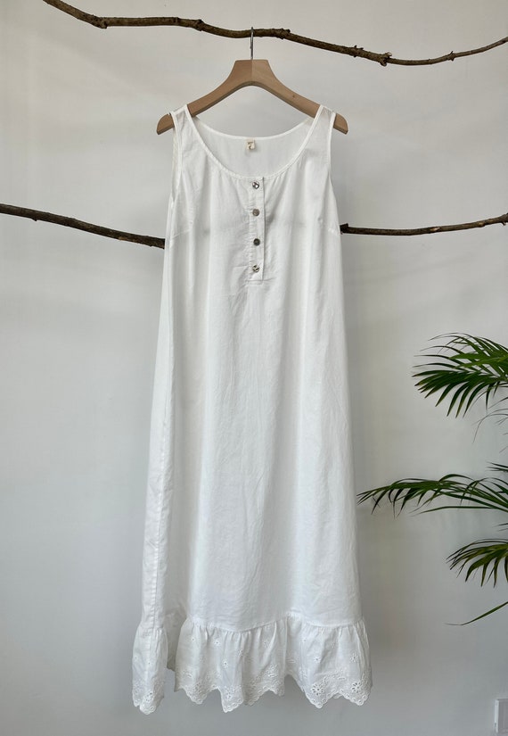 Full Slip, White Cotton Slip Full Length, Maxi White Underdress, Maxi Slip,  Long Cotton Slip Dress, Scalloped Eyelet White Cotton Slip 