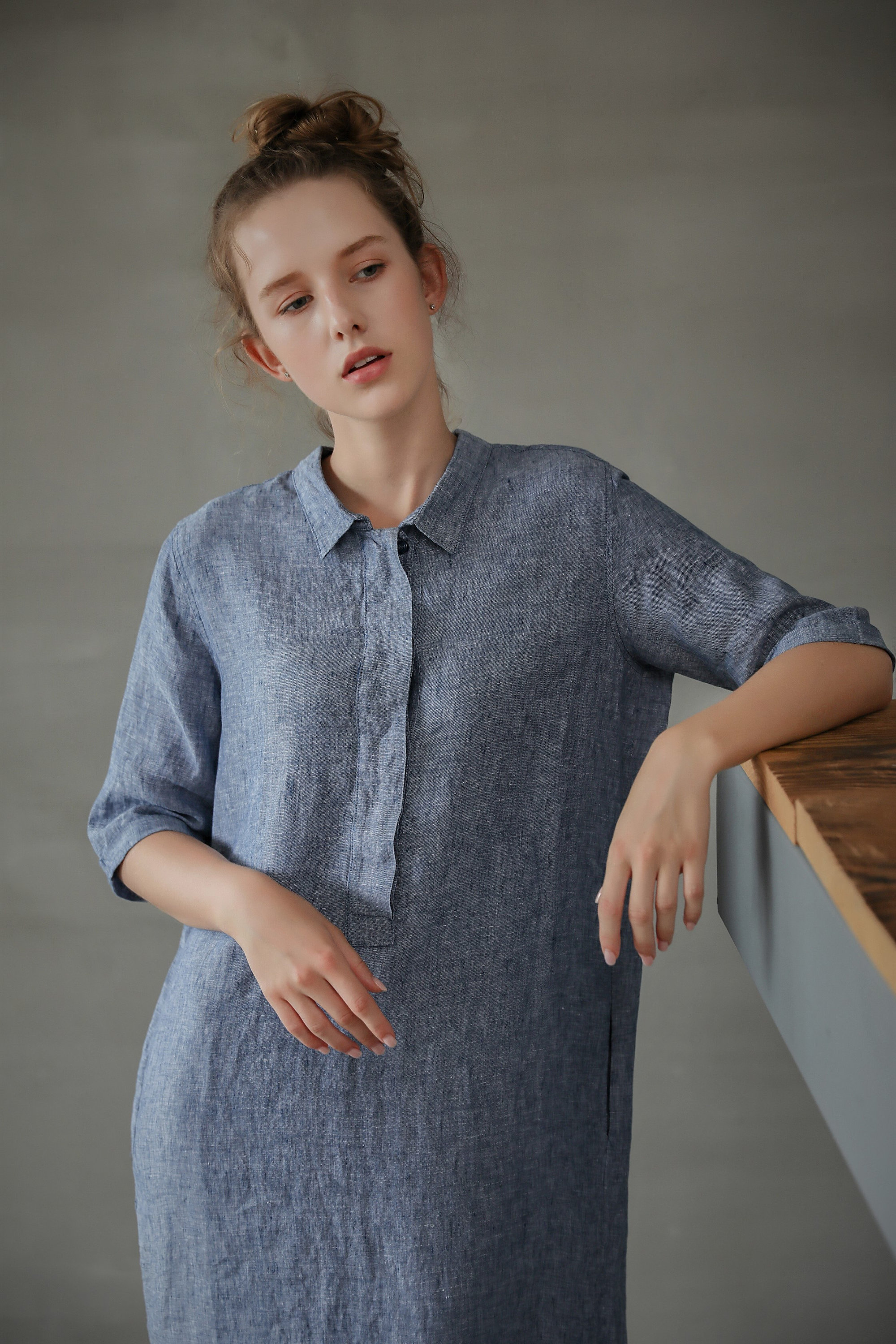 Midi Linen Shirt Dress Pure Linen Belted Midi Shirt Dress