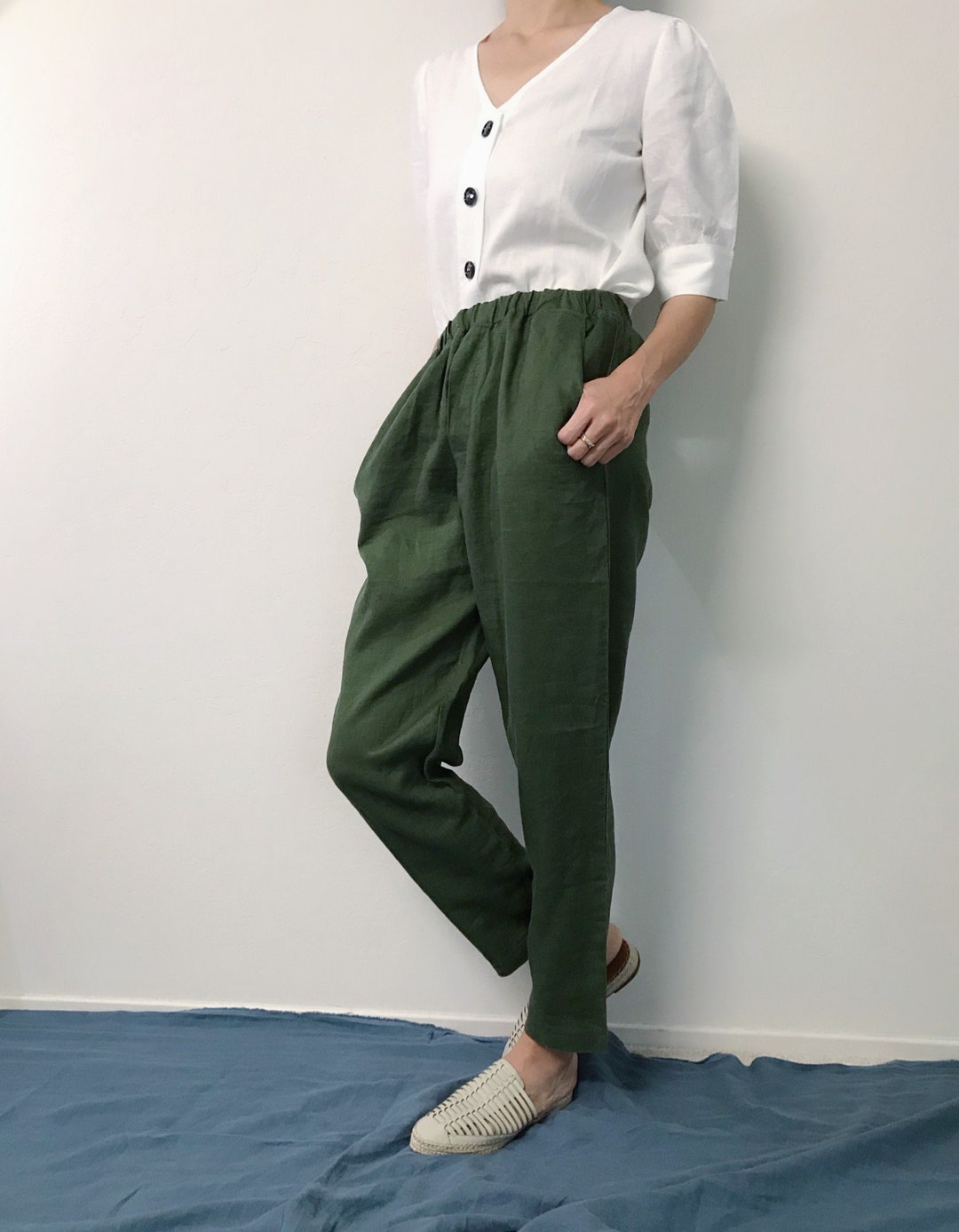 Tapered Linen Pants/ NYC Trousers/ Elastic Waist Linen - Etsy