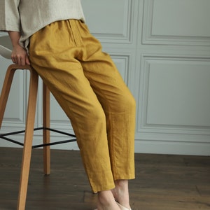 Tapered linen pants/ SOHO trousers/ linen pants with drawstring waist/Classic linen pants/Washed linen pants/Tapered pants/Slack linen pants image 1