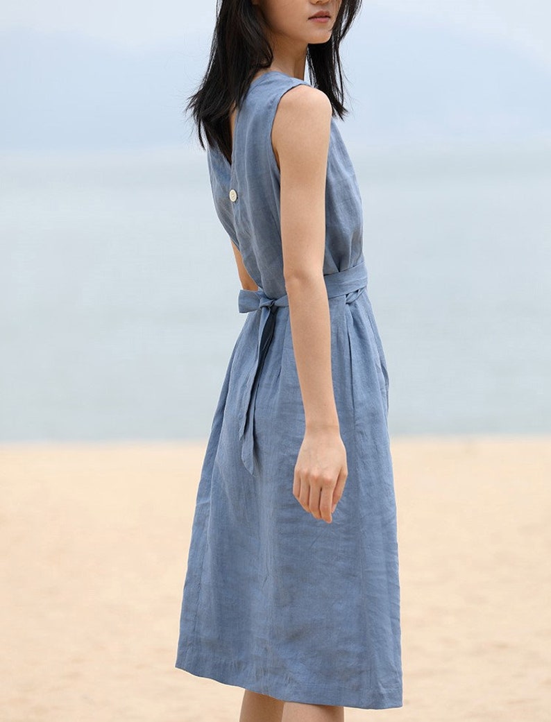 Linen Wrap Dress Sleeveless Midi Dress Sleeveless Wrap Etsy