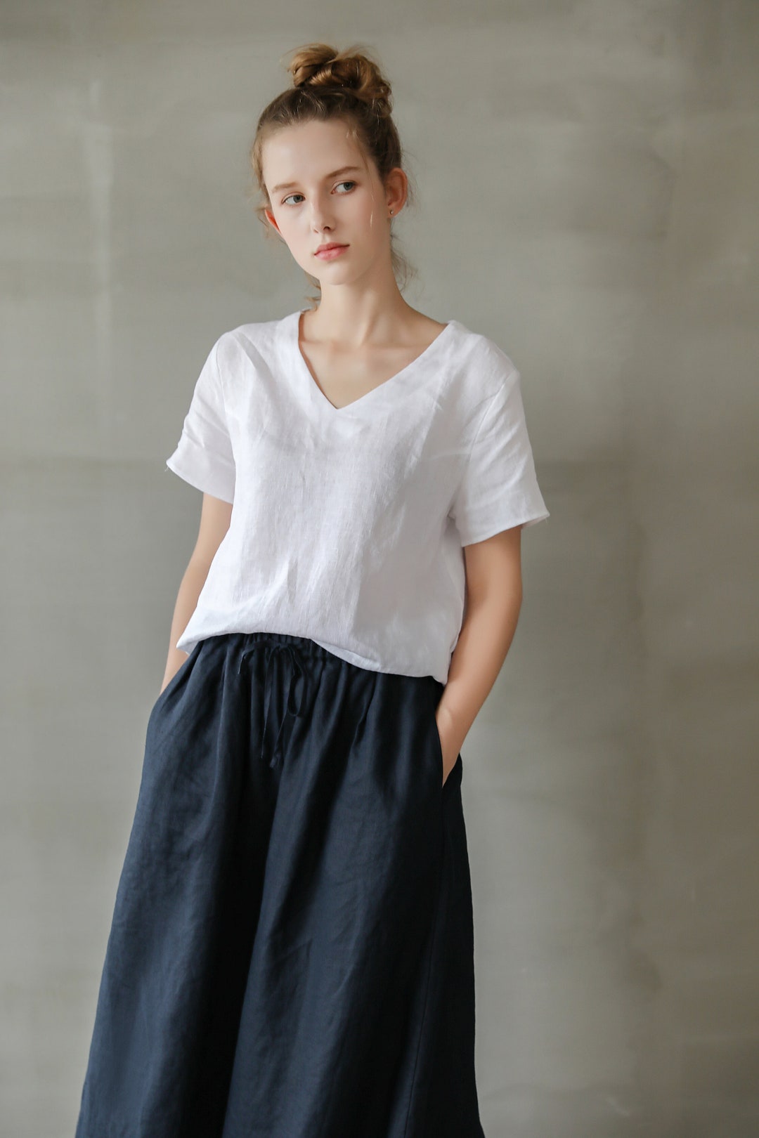 Classic Linen Tee Women, Women's Short Sleeve Linen Top, Short Sleeve ...