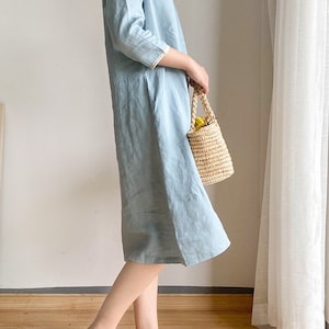 Casual Linen Dress Knee Length Linen Dress A Shape Midi - Etsy