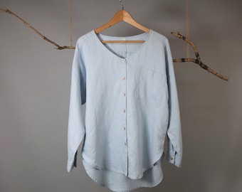 Women's Oversized linen shirt/Long sleeve linen shirt Women/Button down linen shirt women/linen nightshirt/V neck button down shirt XXL