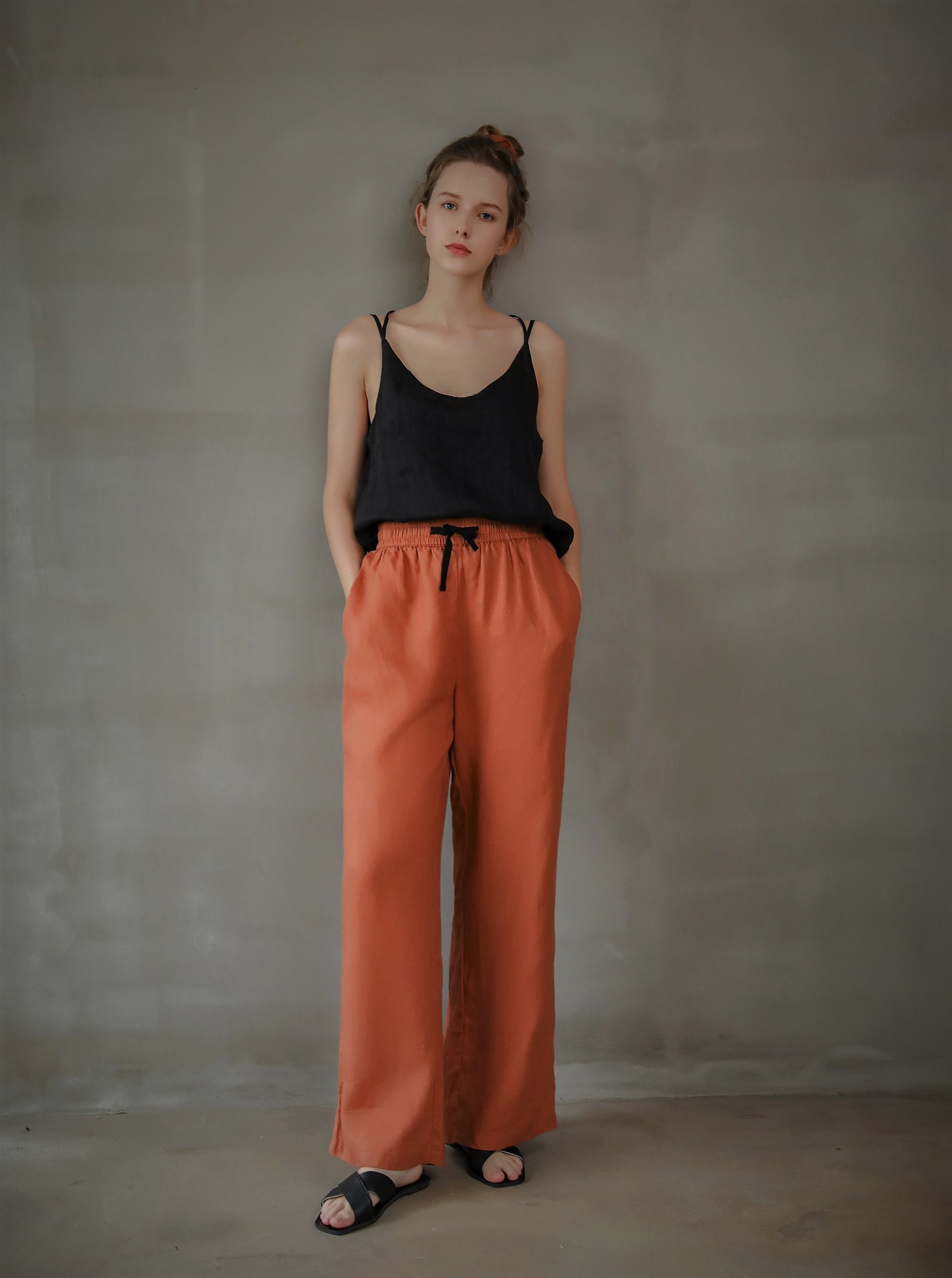 Orange Linen Pants 