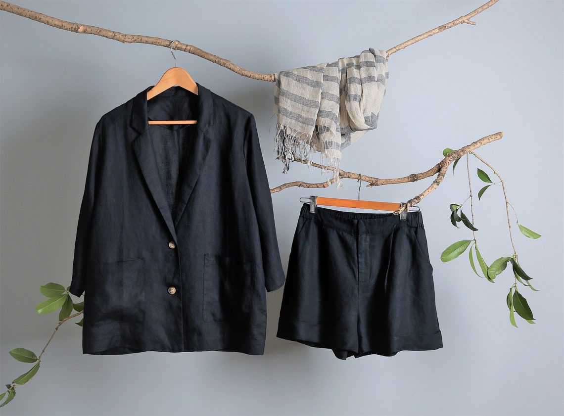 Linen blazer and shorts set women linen blazer and shorts Etsy