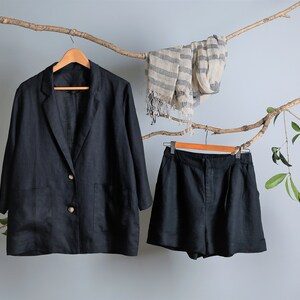 beige blazer and shorts set