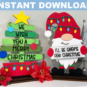Christmas Tree and Gnome Shelf Sitters Instant Download, Merry Christmas, DIY Kit, SVG, DXF  Glowforge File, Laser Cut, Instant Download