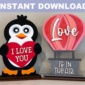 Valentine's Day Penguin and Balloon Shelf Sitters File, Instant Download, DIY Kit, SVG, DXF  Glowforge File, Laser Cut, Instant Download