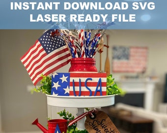 America, 4th of July, Patriotic Tier Tiered Tray Kit, SVG File, Glowforge File, Wood Signs, Laser Cutting, Instant Download