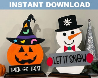 Holiday Shelf Sitters Instant Download, Trick or Treat, Let It Snow, SVG Files, DXF files, Glowforge File, Laser Cut, Instant Download