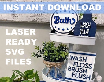 Bathroom Tier Tiered Tray Kit, SVG File, Glowforge File, Wood Signs, Laser Cut, Instant Download, Bathroom Signs, Wash Your Hands, Bathroom