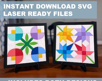 Set of Mod Tulips and Leaves SVG Files, Mini Barn Quilt, Instant Download, Laser Ready, Glowforge, Silhouette, Cricut, DIY Party Kit
