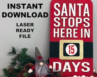 Santa Stops Here Interchangeable Sign Laser File, SVG, DXF, DIY Paint Party Sign, Glowforge File, Advent Sign, Santa Christmas Sign