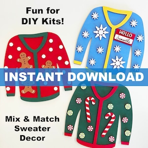 Cardigan Christmas Sweater File Download istantaneo per Kit fai da te, SVG, DXF Glowforge File, Taglio laser, Artigianato per bambini, Artigianato di Natale, Paint Party