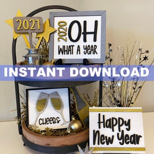 Happy New Year Theme Tier Tiered Signs, SVG File, DXF file, Glowforge File, Laser Cut, Instant Download, New Year's Eve Sign, New Years Tray