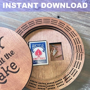 Cribbage Board met opbergvak BESTAND, 3 en 4 trackbestanden inbegrepen, direct downloaden, Glowforge-bestand, laserbestand, gepersonaliseerd spel