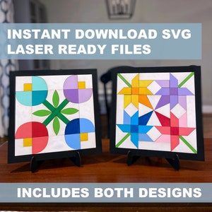 Set Mod Tulpen en Bladeren SVG-bestanden, Mini Barn Quilt, Instant Download, Laser Ready, Glowforge, Silhouet, Cricut, DIY Party Kit