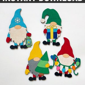 Gnome Ornament Files, Instant Download, 4 Gnomes, DIY Kit, SVG, DXF Glowforge File, Laser Cut, Paint Party, Christmas Gnome