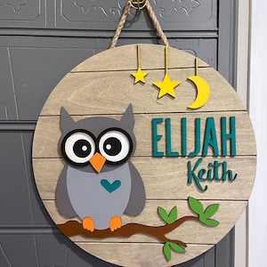 Hibou avec des lunettes rond nom signe SVG, fichier numérique pour laser, Cricut, Silhouette, pépinière signe, téléchargement immédiat
