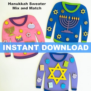 Hanukkah Sweater File Téléchargement instantané pour kit de bricolage, SVG, DXF Glowforge File, Laser Cut, Kid's Crafts, Christmas Craft, Paint Party