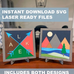 Set of 2 LAKE Adventure SVG Files, Lake Decor, Mountain, Compass, Instant Download, Laser Ready, Glowforge, Silhouette, Cricut