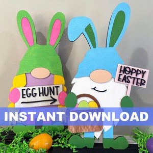 Pâques Gnomes Shelf Sitters File, Téléchargement instantané, Kit de bricolage, SVG, DXF Glowforge File, Laser Cut, Gnome File, Easter Egg Hunt, Paint Party