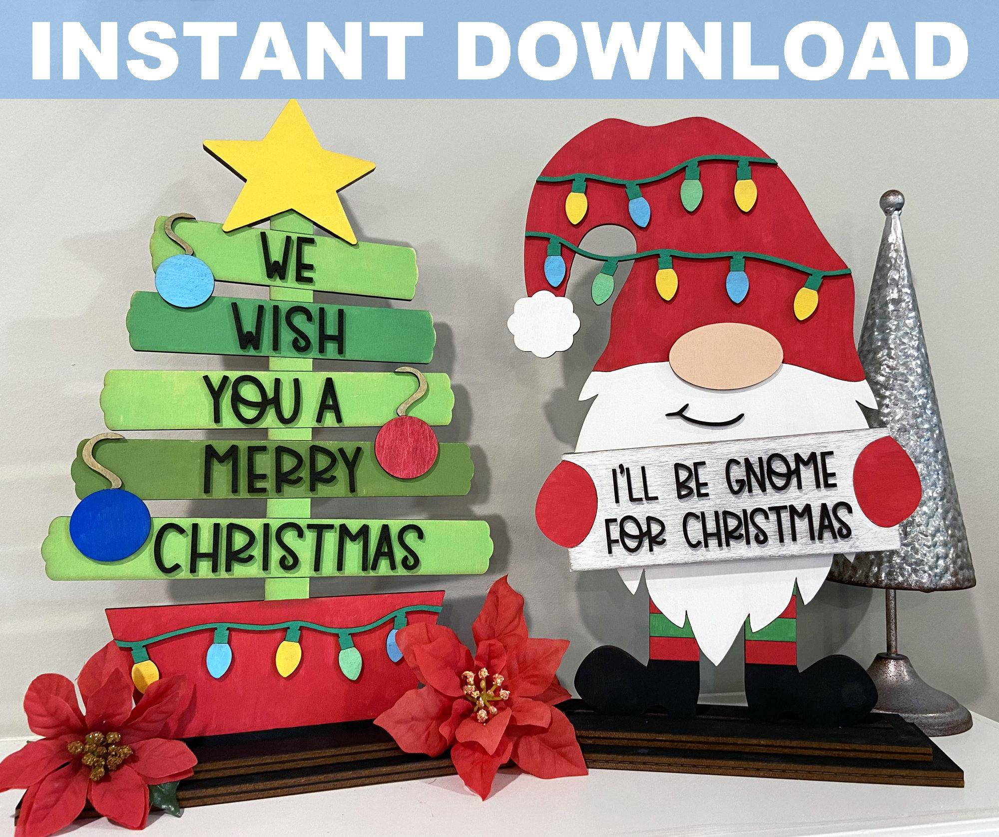 Christmas Tree and Gnome Shelf Sitters Instant Download, Merry Christmas, DIY Kit, SVG, DXF  Glowforge File, Laser Cut, Instant Download