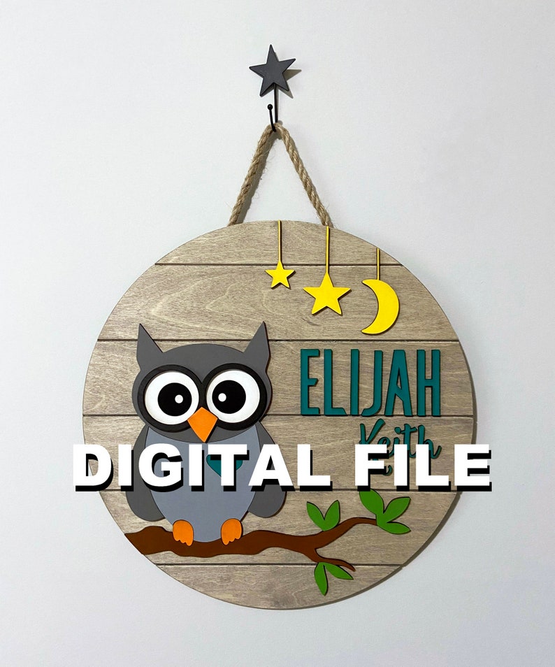Download Owl & Stars Round Name Sign SVG Digital File for Laser | Etsy
