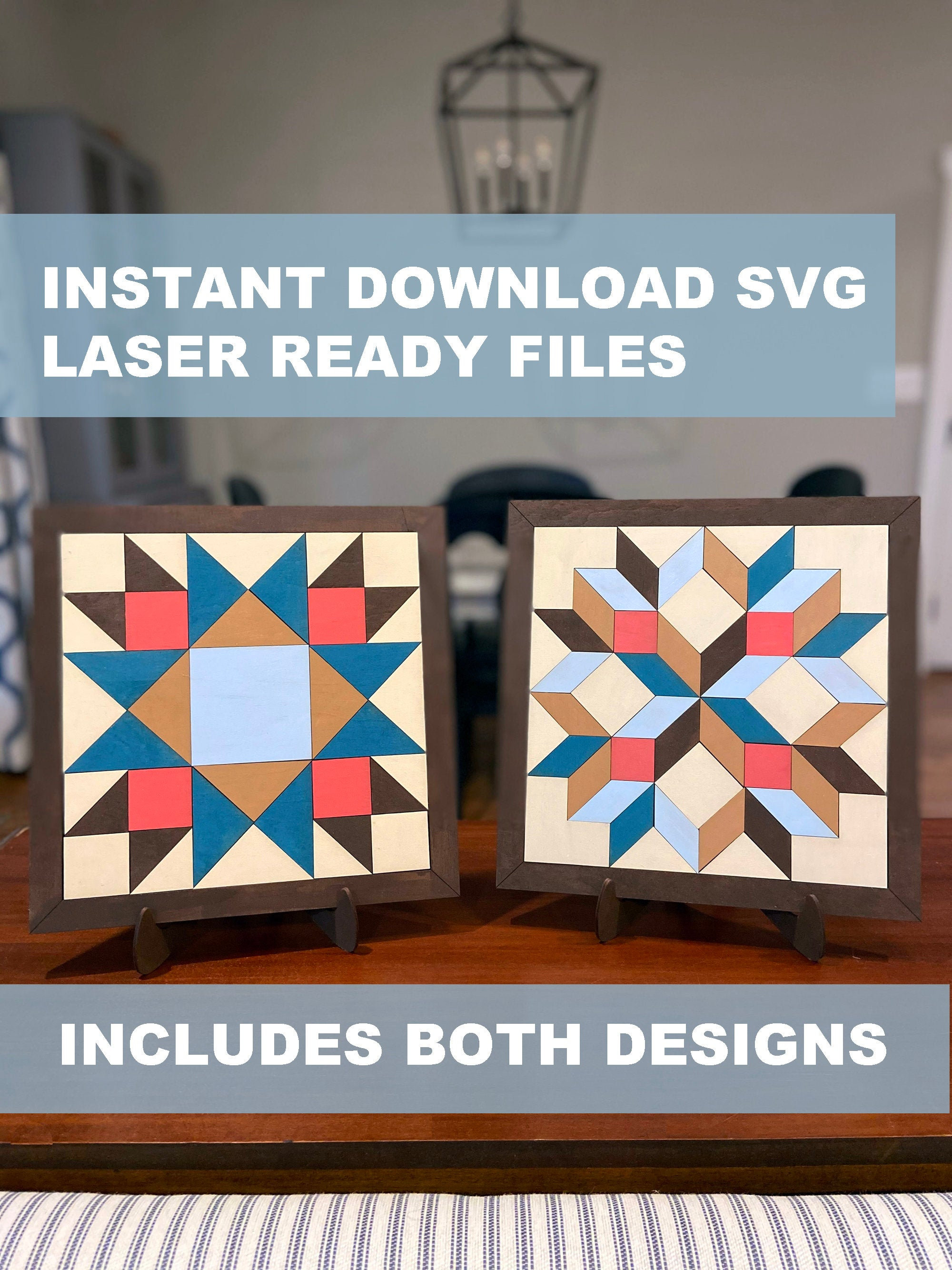 Set of 2 Barn Quilt SVG Files, Instant Download, Laser Ready, Glowforge, Silhouette, Cricut